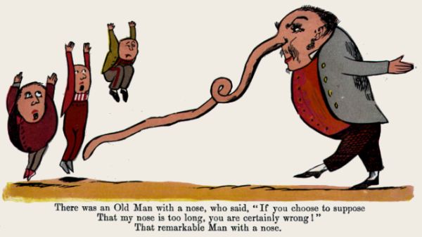 Edward Lear's illustration for his limerick: There was an Old Man with a nose